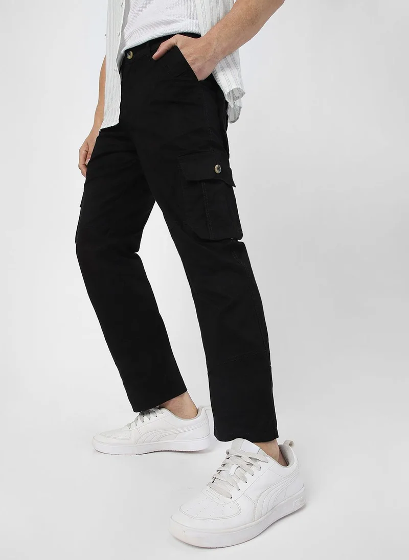 Urbano Fashion  Urbano Fashion Men's Black Regular Fit Solid Cargo Chino Pant with 6 Pockets for Men | Best Price UAE